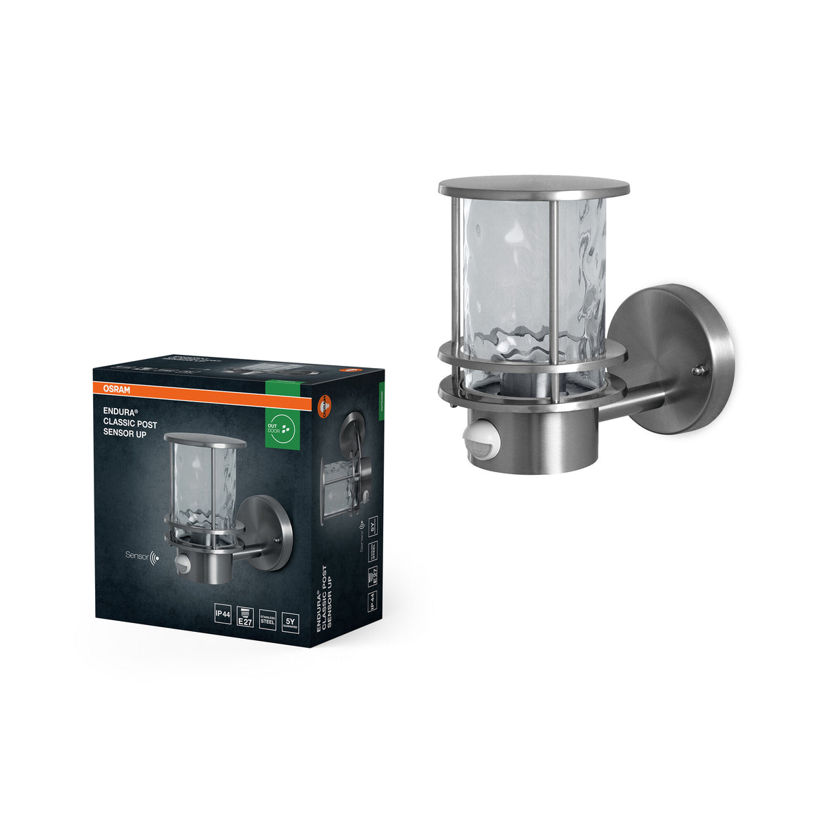 OSRAM ENDURA Classic wandlamp met sensor, staal, IP44