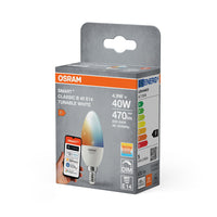 OSRAM Matter SMART+ LED-kaarslamp 4,9W TW FR E14, 470 lm, 2700…6500 K, instelbaar wit