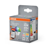 OSRAM Matter SMART+ LED-lamp CLASSIC P, RGB, mat, 4,9W, 470lm, E14