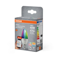 OSRAM Matter SMART+ LED-lamp CLASSIC B, RGB, mat effect, 4,9W, 470lm, E14