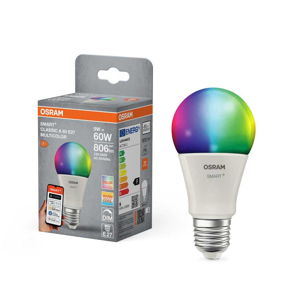 OSRAM Matter SMART+ LED-lamp, RGB, mat uiterlijk, 9W, 806lm, E27