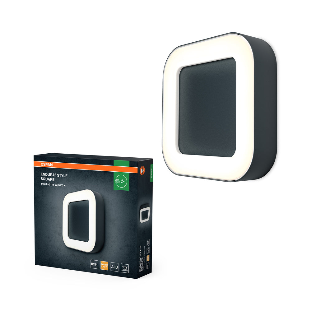 OSRAM LED wand- en plafondlamp, geschikt voor buitengebruik, warm wit, 202,0 mm x 202,0 mm x 45,0 mm, ENDURA STYLE SQUARE