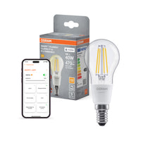 OSRAM SMART+ MATTER Filament Classic vormen, dimbaar in P-vorm, LED-lamp, loodvrij glas, helder, 4 W, 470 lm, warmwit, 2700 K, Matter, compatibel met smart speakers, dimbaar