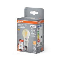OSRAM SMART+ MATTER Filament Classic vormen, dimbaar in P-vorm, LED-lamp, loodvrij glas, helder, 4 W, 470 lm, warmwit, 2700 K, Matter, compatibel met smart speakers, dimbaar