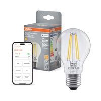 OSRAM SMART+ MATTER Filament Classic vormen, dimbaar in A-vorm, LED-lamp, glas, helder, 6 W, 806 lm, 2700 K, Matter, compatibel met smartspeakers, dimbaar
