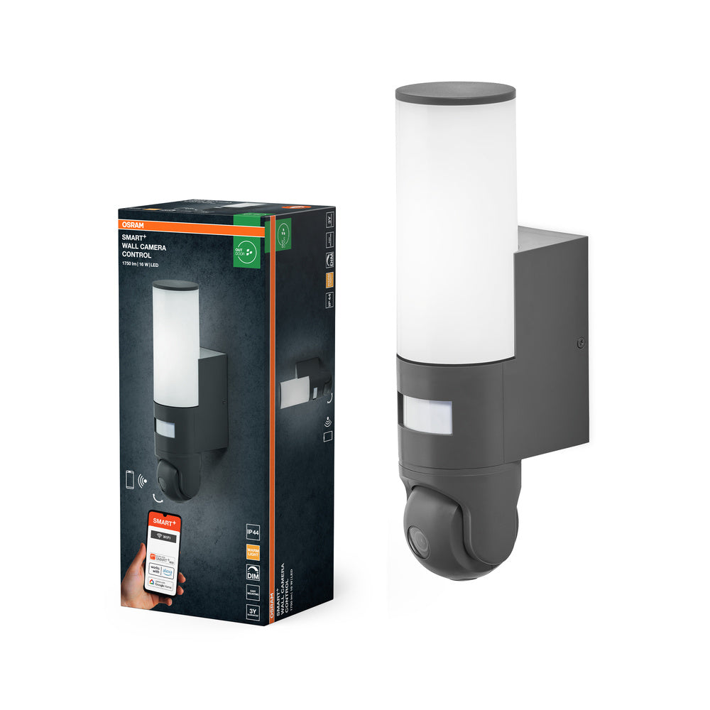 OSRAM Wifi SMART+ Muurcamera Bediening Tuinlamp met HD-camerasensor 16W / 3000K Warm Wit