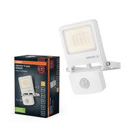 OSRAM ENDURA FLOOD PC 10W LED-schijnwerper met sensor, 3000K warmwit, 1000 lumen, IP44 witte schijnwerper, IR-sensor 9 m, tijd-/lux-functie, wit