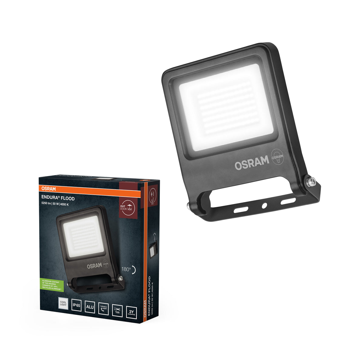 OSRAM ENDURA FLOOD PC 50W LED-schijnwerper, 4000K koudwit, 5000 lumen, IP65 schijnwerper voor grote oppervlakken, gerecycled aluminium, 100 lm/W efficiëntie