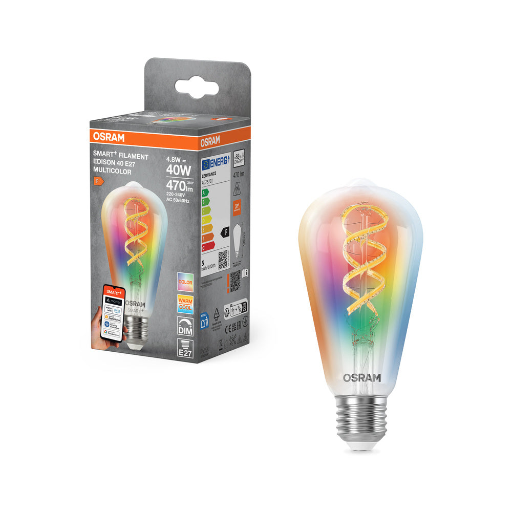 OSRAM Matter SMART+ LED-lamp CLASSIC A, RGB, gloeidraad van glas, 4,8 W, 470 lm, E27