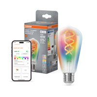 OSRAM SMART+ MATTER Filament Classic vormen, meerkleurig in Edison-stijl, LED-lamp, glas, helder, 4,8 W, 470 lm, RGBW, wifi, compatibel met smartspeakers, dimbaar