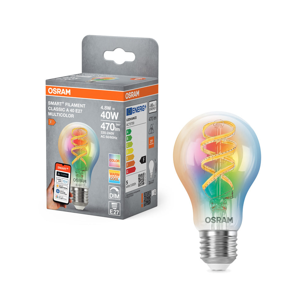 OSRAM SMART+ Matter Filament Classic shapes Multicolor 4.8W 827–865 Multicolor E27
