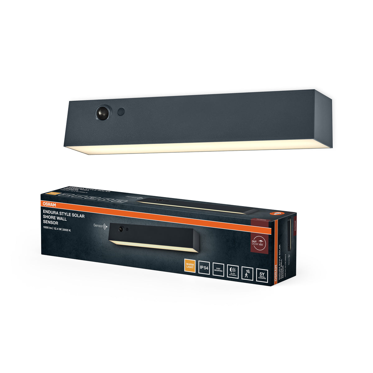 OSRAM Endura Style Solar LED-wandlamp Shore, 12,4 W, 3000 K warmwit, 540 lm, PIR-sensor, IP54, 18 dagen