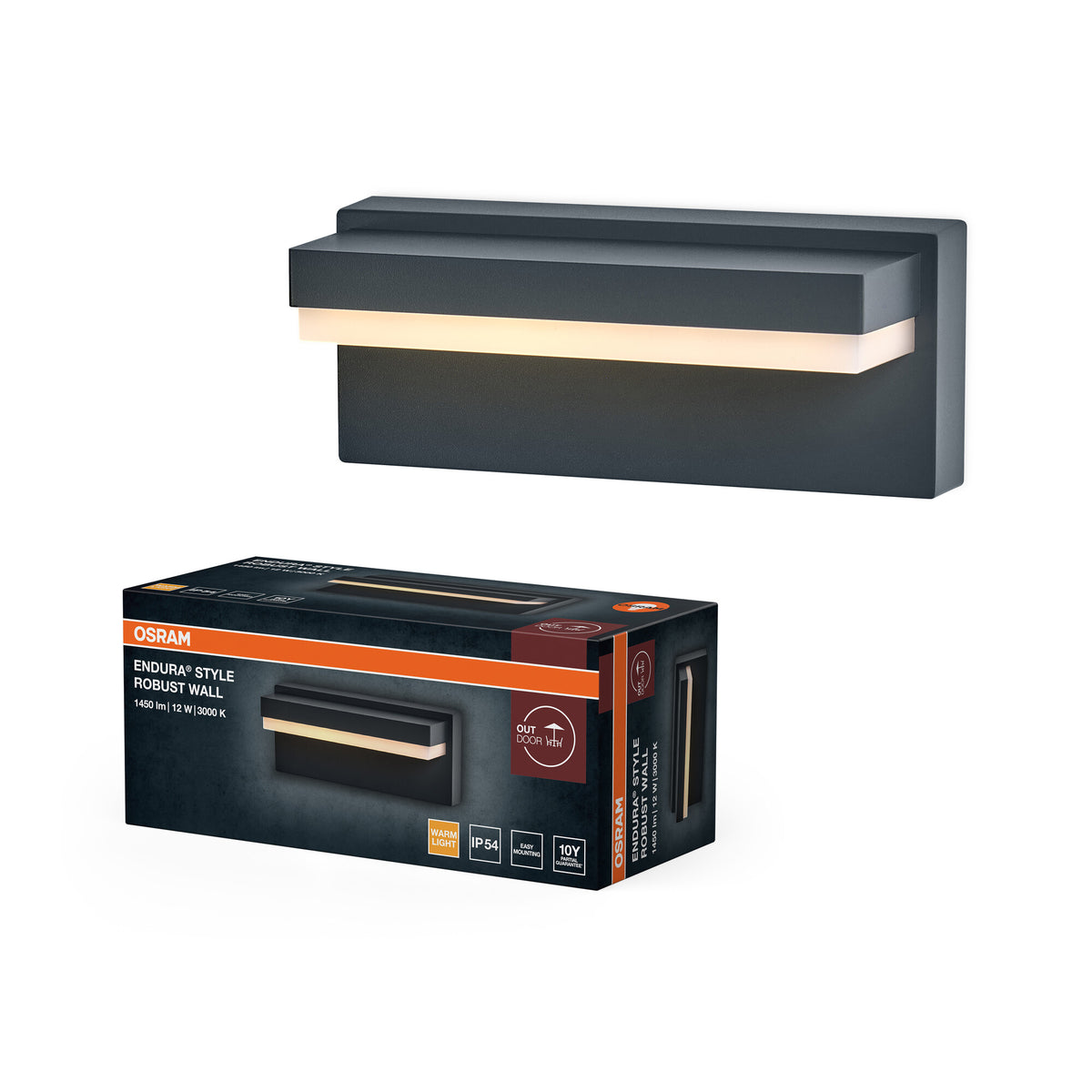 OSRAM Endura Style LED-wandlamp Robuust, 12 W, 3000 K warmwit, 1000 lm, IP54, donkergrijs aluminium