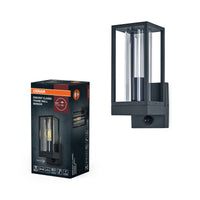 OSRAM Endura Classic LED-wandlamp Frame, E27-fitting, PIR-sensor, IP44, donkergrijs aluminium, glas