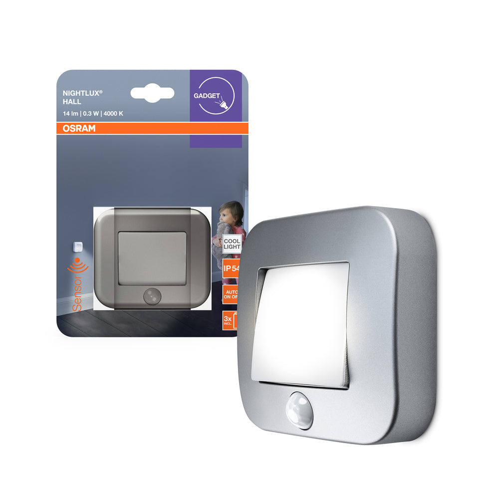 OSRAM NIGHTLUX® Hall LED-nachtlampje op batterijen met sensor 0,3W / 4000K koel wit, grijs