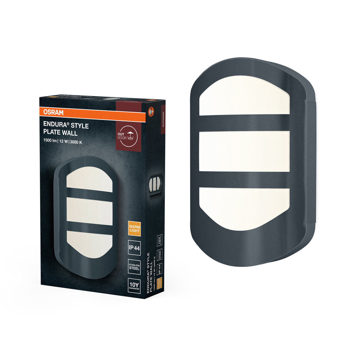 OSRAM ENDURA Style Plate Wall, buitenwandlamp donkergrijs roestvrij staal, 12 W, 600 lm, 3000 K, IP44