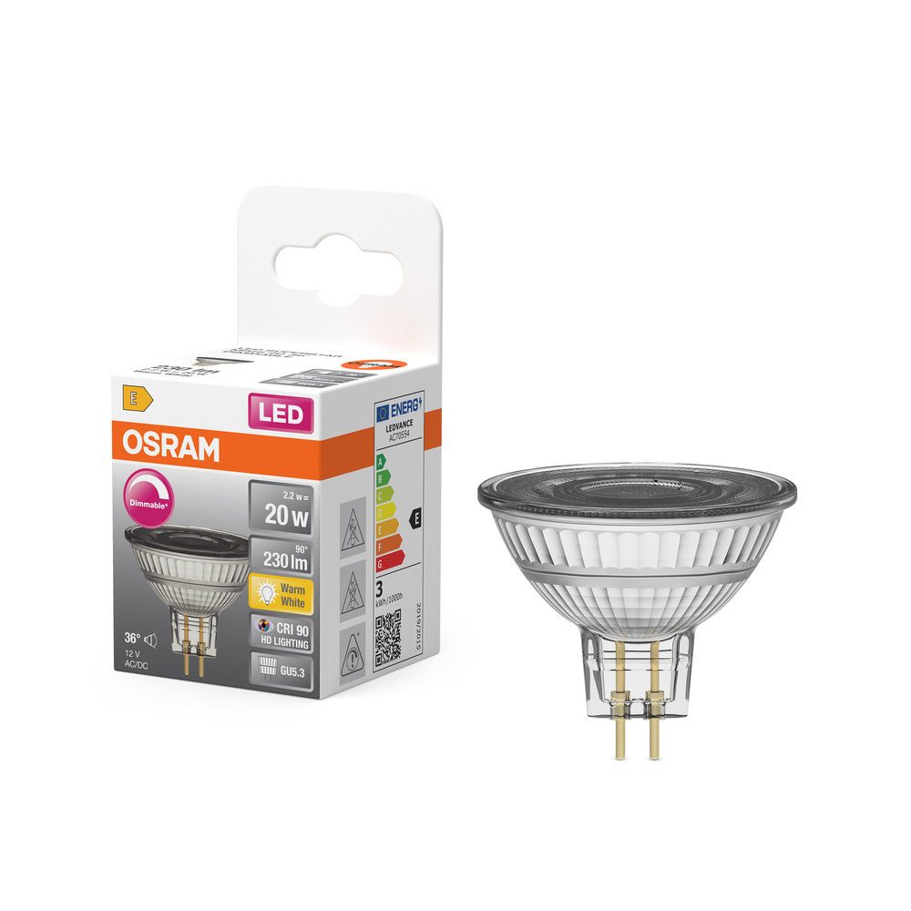 OSRAM Superstar reflectorlamp, helder glas, warm wit (2700K), 230 lumen, vervanging voor conventionele 20W gloeilampen, dimbaar GU5.3