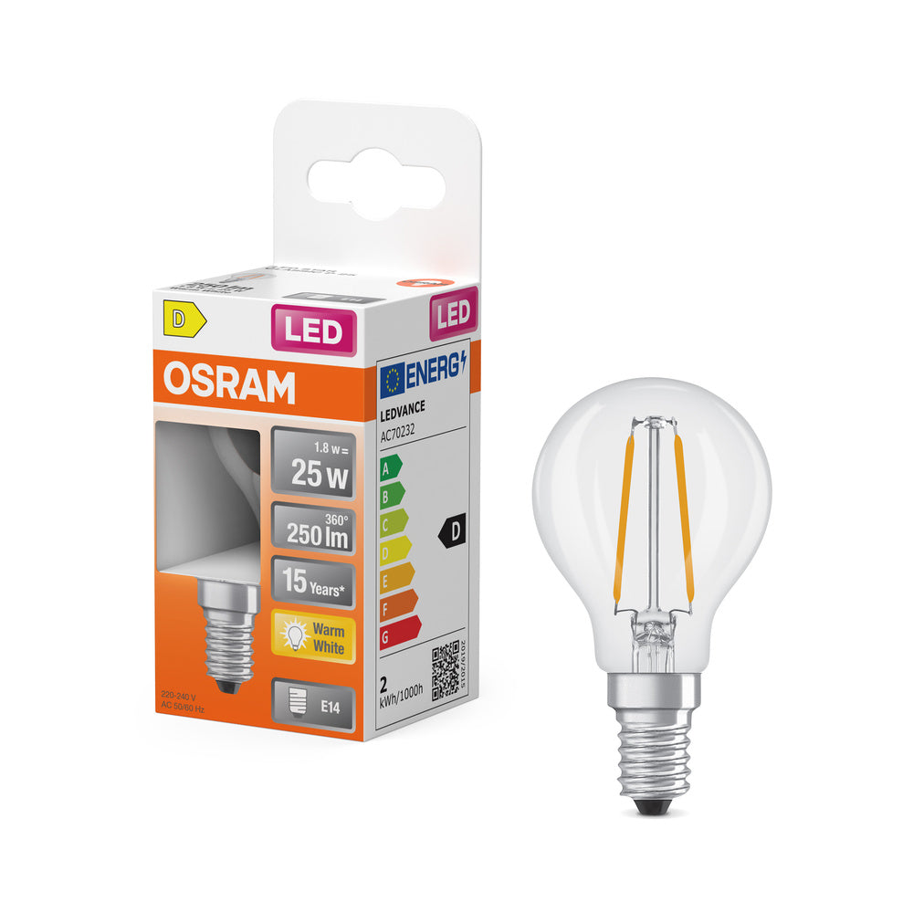 OSRAM LED Retrofit Classic P 1.8W 827 klar E14