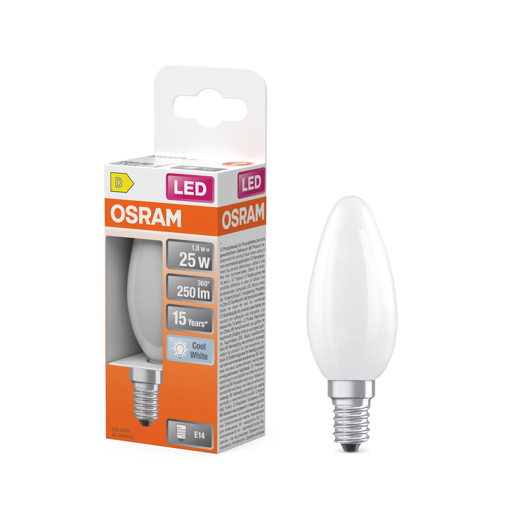 OSRAM Retrofit Classic B LED-lamp, kaarsvormig, mat (voorheen 25W) 2,5W / 4000K koel wit E14