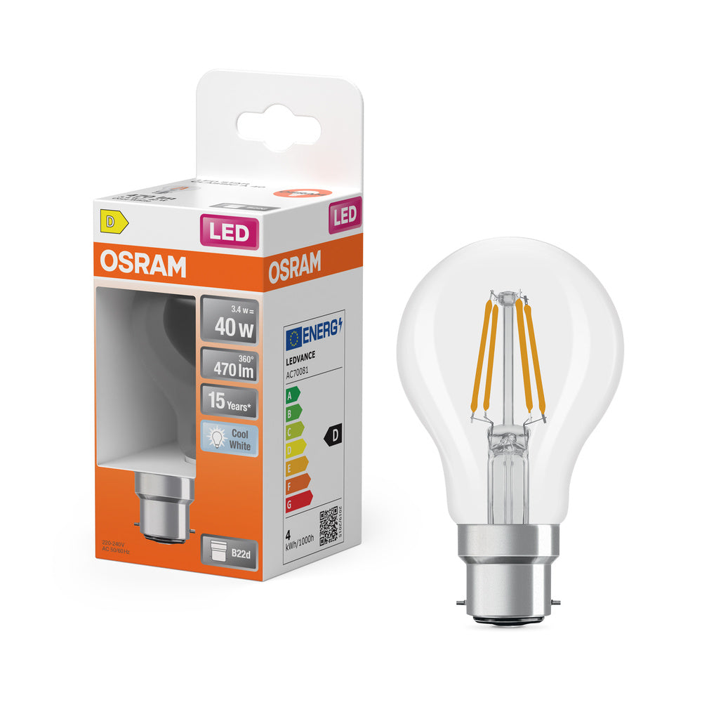 OSRAM LED-lamp LED Retrofit CLASSIC A 4W 840 Clear B22d, 470 lm, 4000 K, koel wit