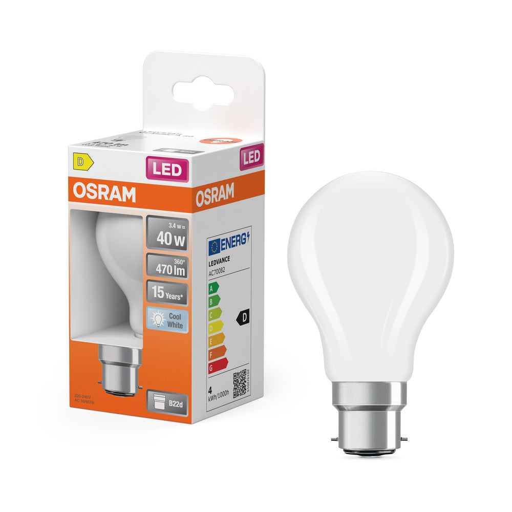 OSRAM LED-lamp LED Retrofit CLASSIC A 4W 840 Matglas B22d, 470 lm, 4000 K, koud wit