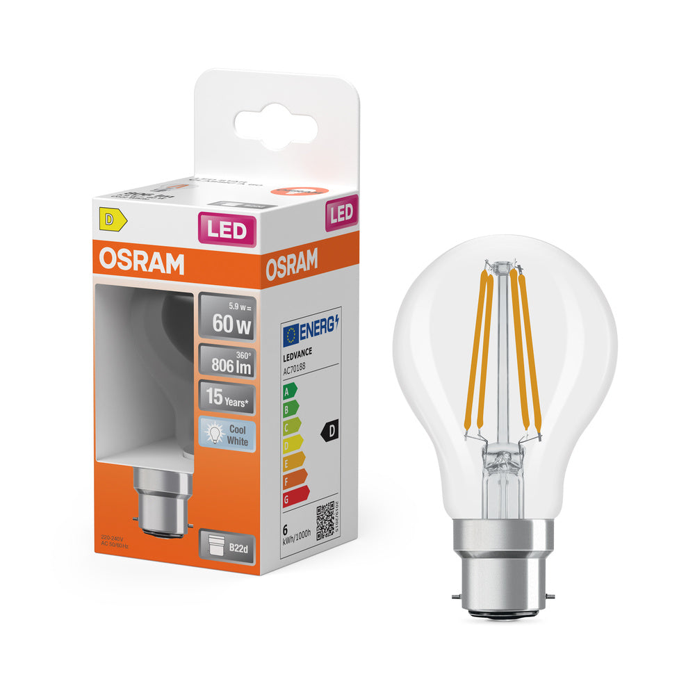 OSRAM LED Lampe LED Retrofit CLASSIC A 6.5W 840 Clear B22d, 806 lm, 4000 K, Kaltweiß