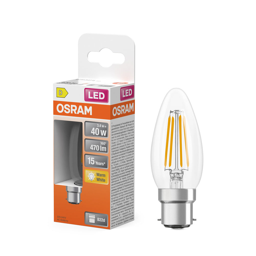 OSRAM LED-lamp LED Retrofit CLASSIC B 4W 827 Clear B22d, 470 lm, 2700 K, warm wit
