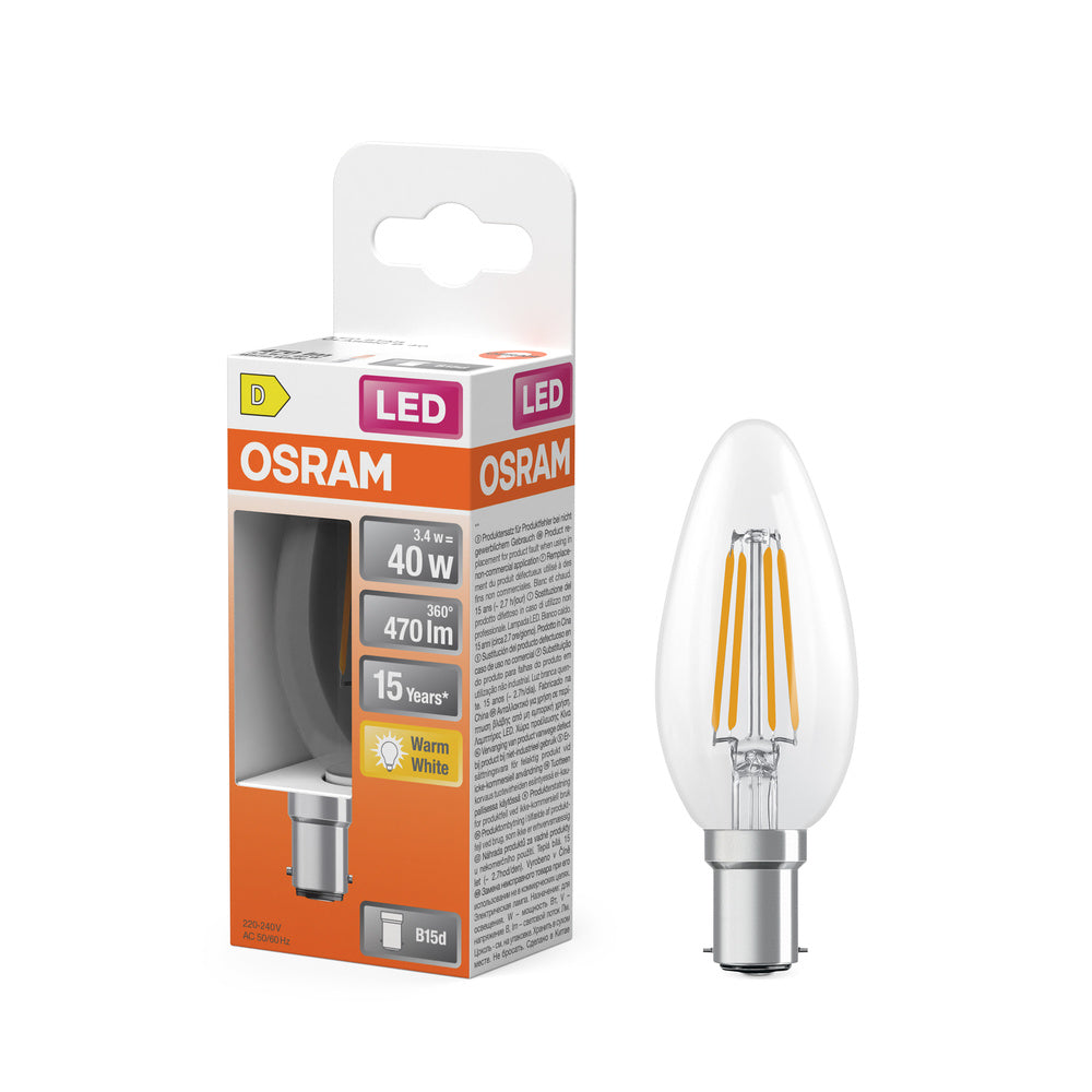 OSRAM LED Lampe LED Retrofit CLASSIC B 4W 827 Clear B15d, 470 lm, 2700 K, Warmweiß