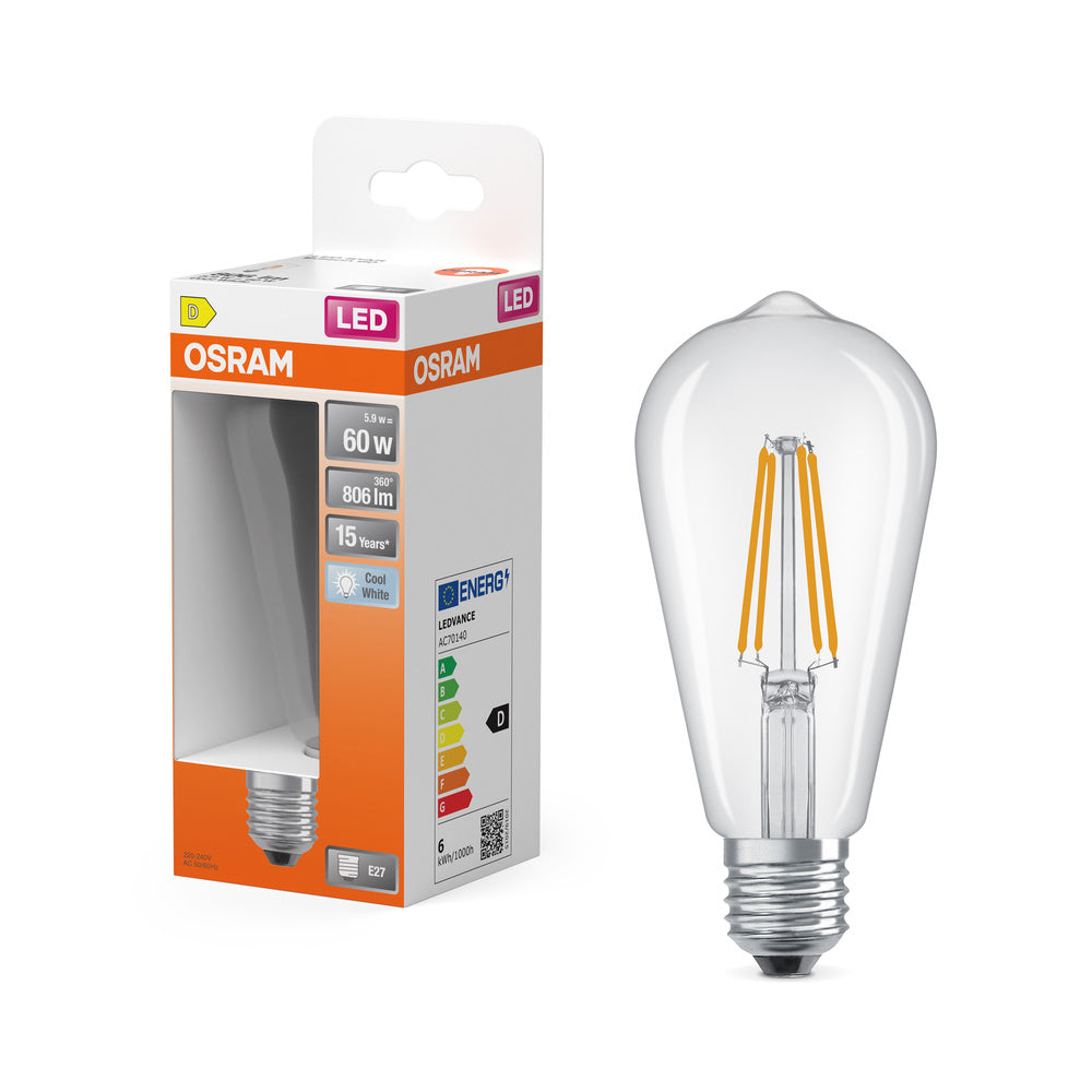 OSRAM LED Star Classic Lamp, Edison-vorm, 6,5W, 806lm, helder, koel wit, E27