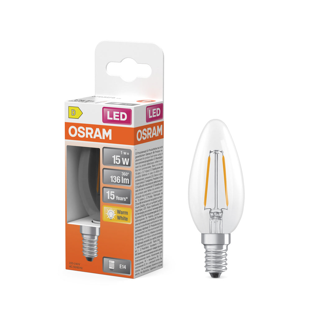 OSRAM LED Retrofit Classic B 1W 827 transparant E14