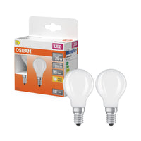 OSRAM LED-lampen, klassieke mini-bolvorm, equivalent aan 25 watt, E14, P-vorm, 2700 Kelvin, warm wit, helder glas, 2 stuks