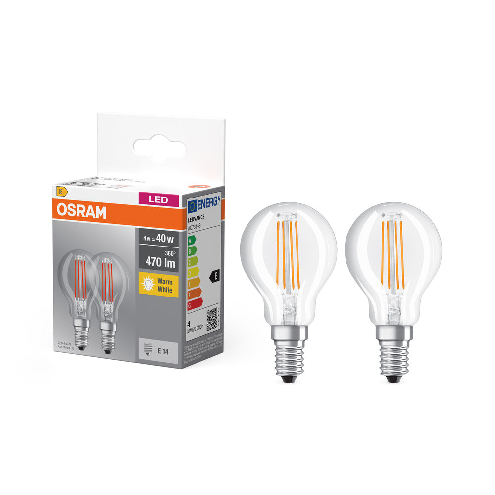 OSRAM LED-lamp BASE CLASSIC P 4W 827 Clear E14 set van 2