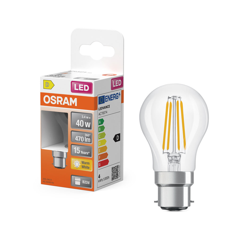 OSRAM LED-lamp LED Retrofit CLASSIC P 4W 827 Clear B22d, 470 lm, 2700 K, warm wit