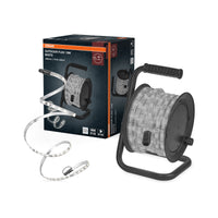 OSRAM Outdoor Flex LED Streifen 15M IP65, kaltweiß, bis 50 m erweiterbar, inkl. Kabeltrommel, Montagezubehör, Anschlusskabel