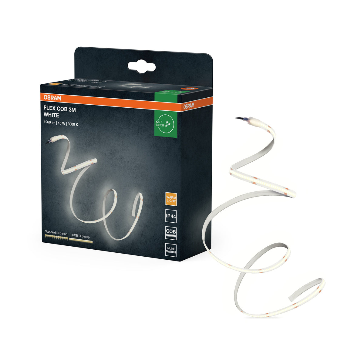 OSRAM FLEX COB OUTDOOR 3M LED-Streifen, weiß, 13W, 1900lm, warmweißes Licht, COB-Technologie, homogene Lichtverteilung, lange Lebensdauer, einfache Montage, SchutzkIasse IP44, 3000K