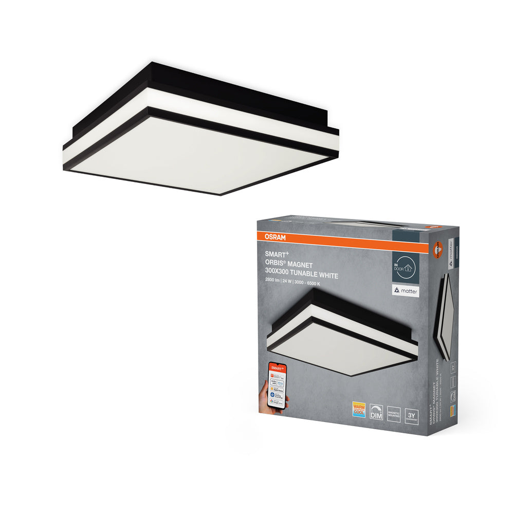 OSRAM Matter SMART+ ORBIS MAGNET LED-plafondlamp 30x30cm, instelbaar wit, 26W / 3000-6500K, zwart