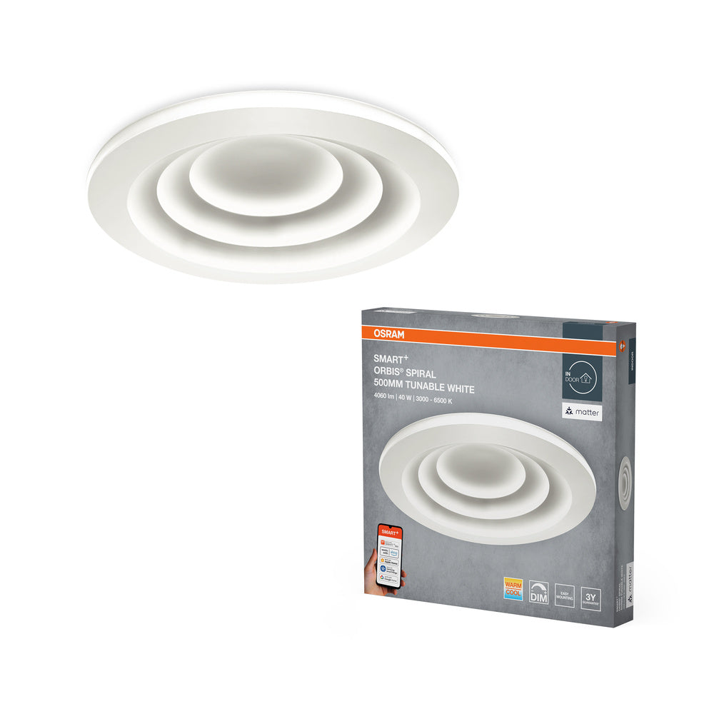 OSRAM Matter SMART+ Orbis Spiral LED-plafondlamp, instelbaar wit, 50 cm, 32W / 3000-6500K, grijs