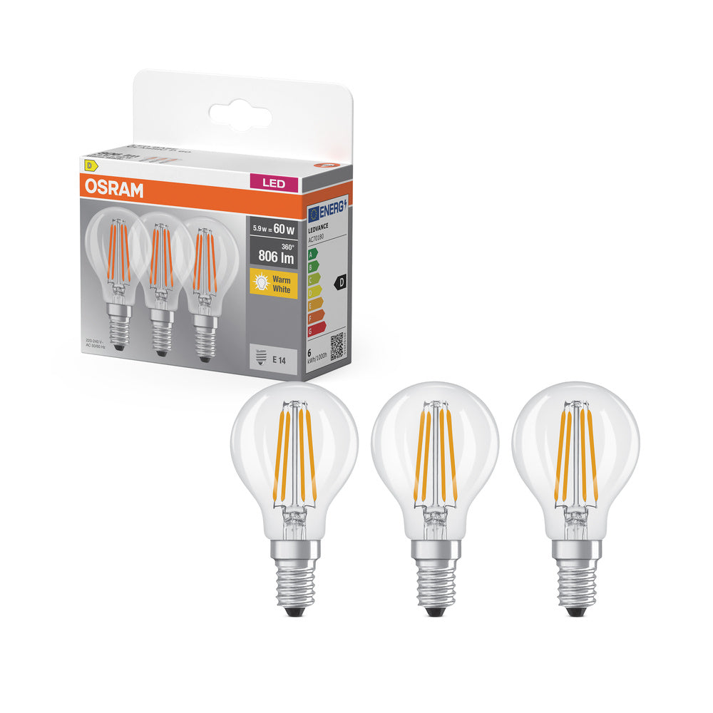 OSRAM LED BASE Classic P 5.9W 827 transparant E14