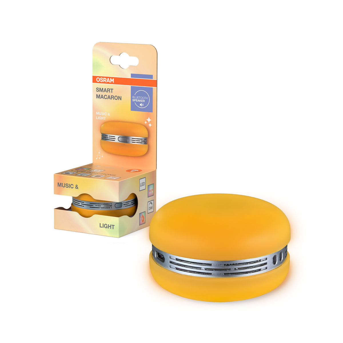 OSRAM Bluetooth SMART+ Macaron Lautsprecher mit Bewegungssteuerung, LED-Licht RGB, Orange