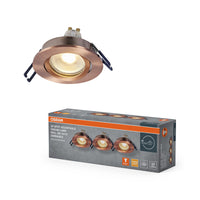 OSRAM LED-spotset voor inbouwmontage, GU10, dimbaar, draaibaar, klikmechanisme, 6W, rood messing, ⌀68 mm