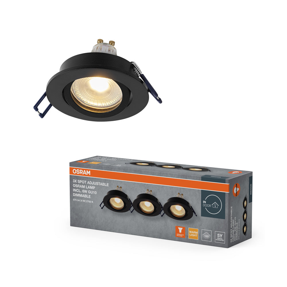 OSRAM LED Spot Recess Einbaustrahler Set GU10 Dim schwenkbar Click 6W Schwarz ⌀68 mm