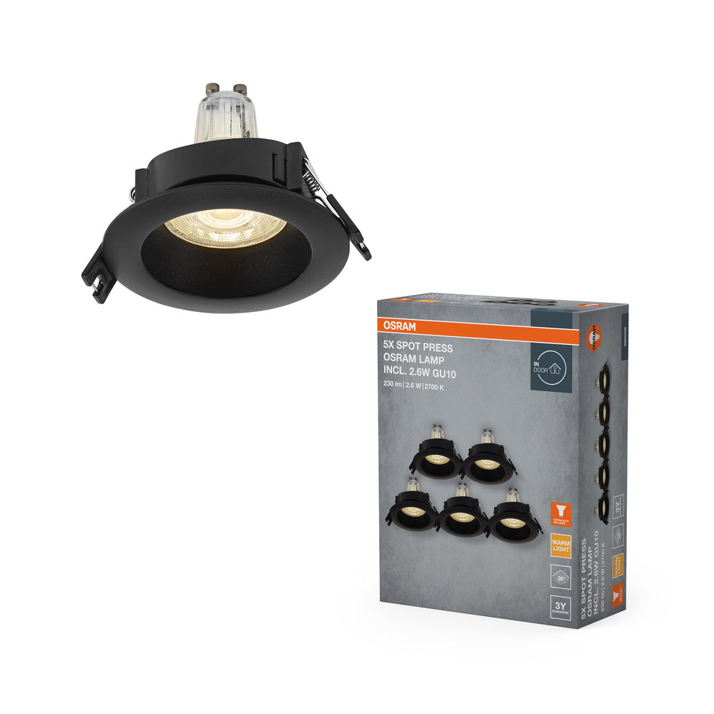 OSRAM LED-spotset voor inbouwmontage GU10 2,6W zwart ⌀68 mm