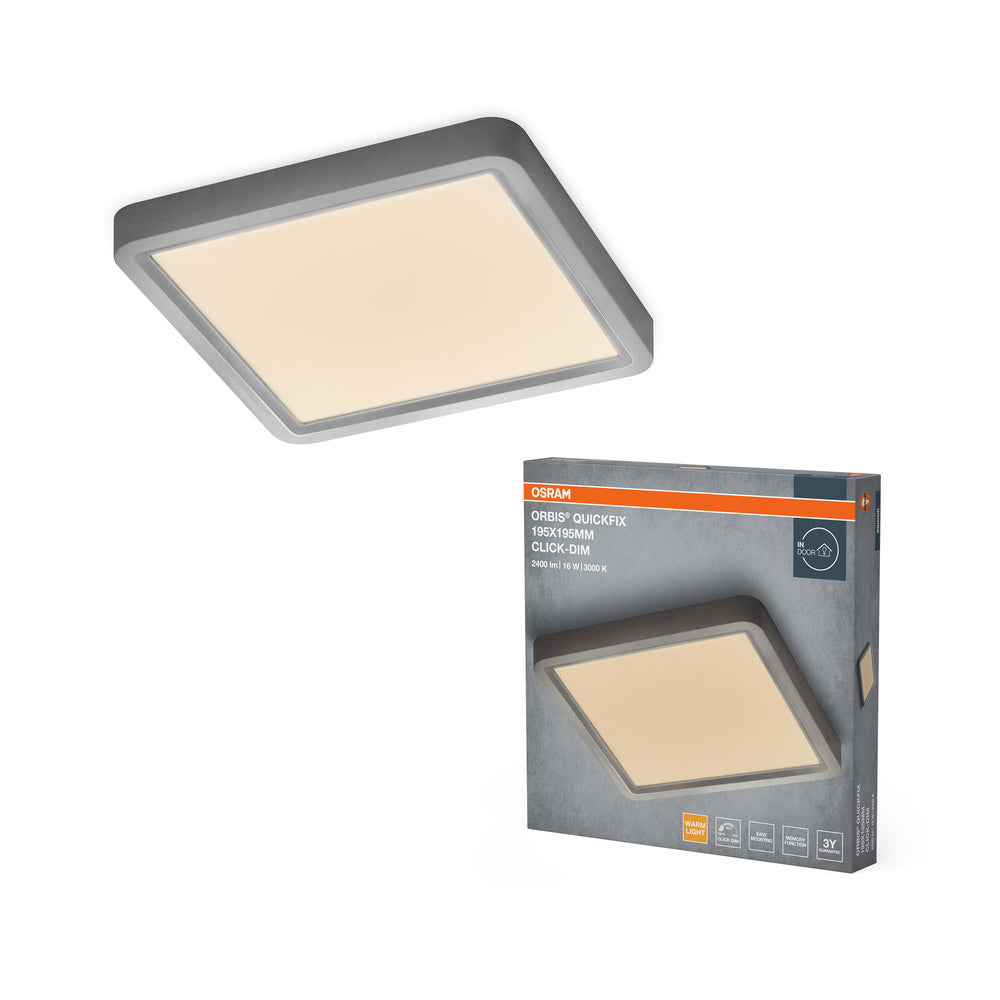 OSRAM Orbis Quickfix vierkante plafondlamp 195x195 mm 16W Click-Dim zilver