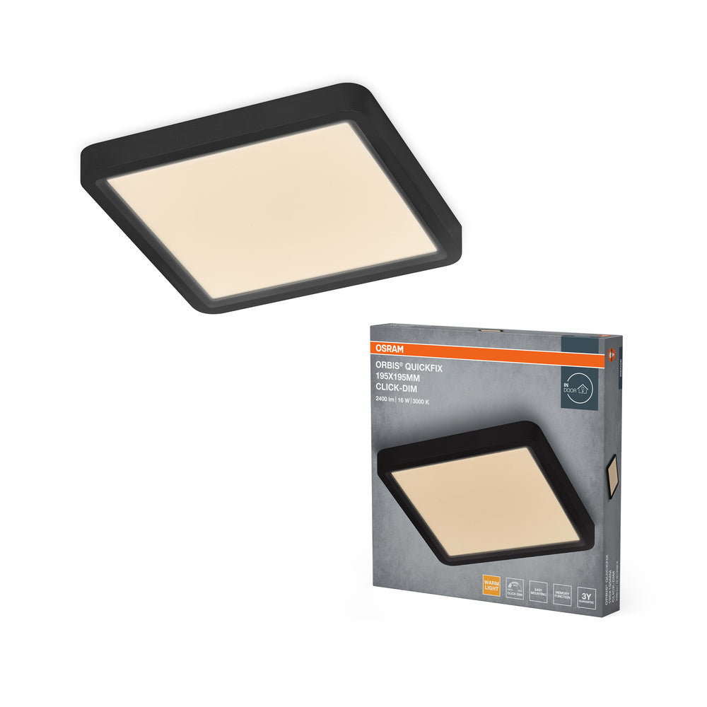 OSRAM Orbis Quickfix vierkante plafondlamp 195x195 mm 16W Click-Dim zwart