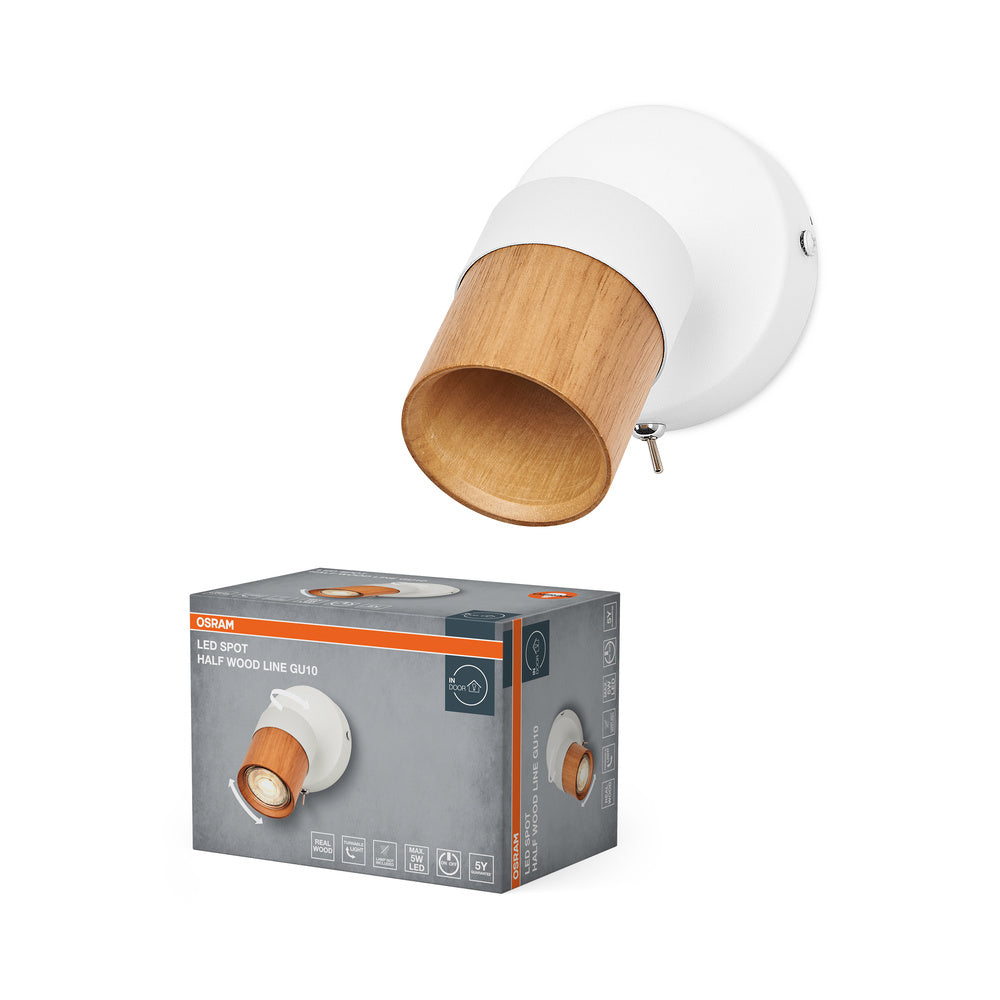 OSRAM LED Spot Half Wood Line wandlamp 1xGU10 wit en houtdecor