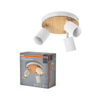OSRAM LED Spot Plafondlamp met Houten Lijnafwerking, 3xGU10, Wit en Houtdecor