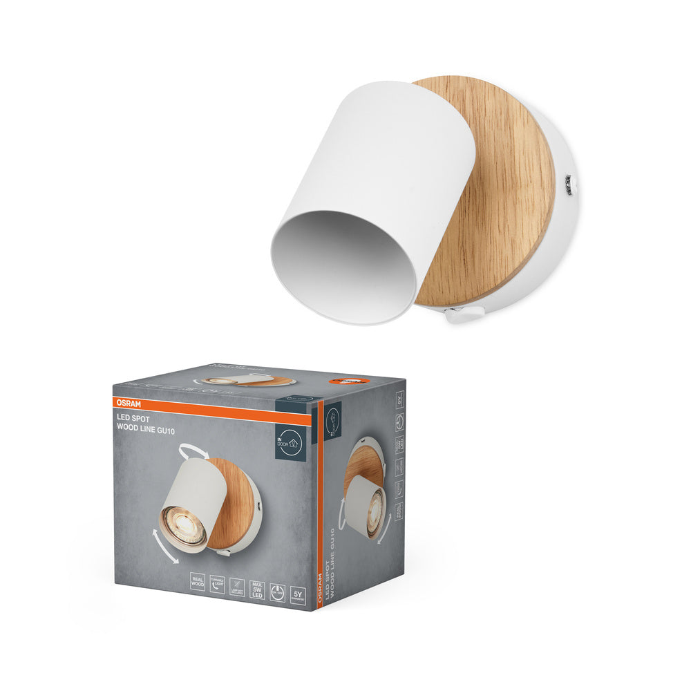 OSRAM LED Spot Wood Line wandlamp 1xGU10 wit en houtdecor