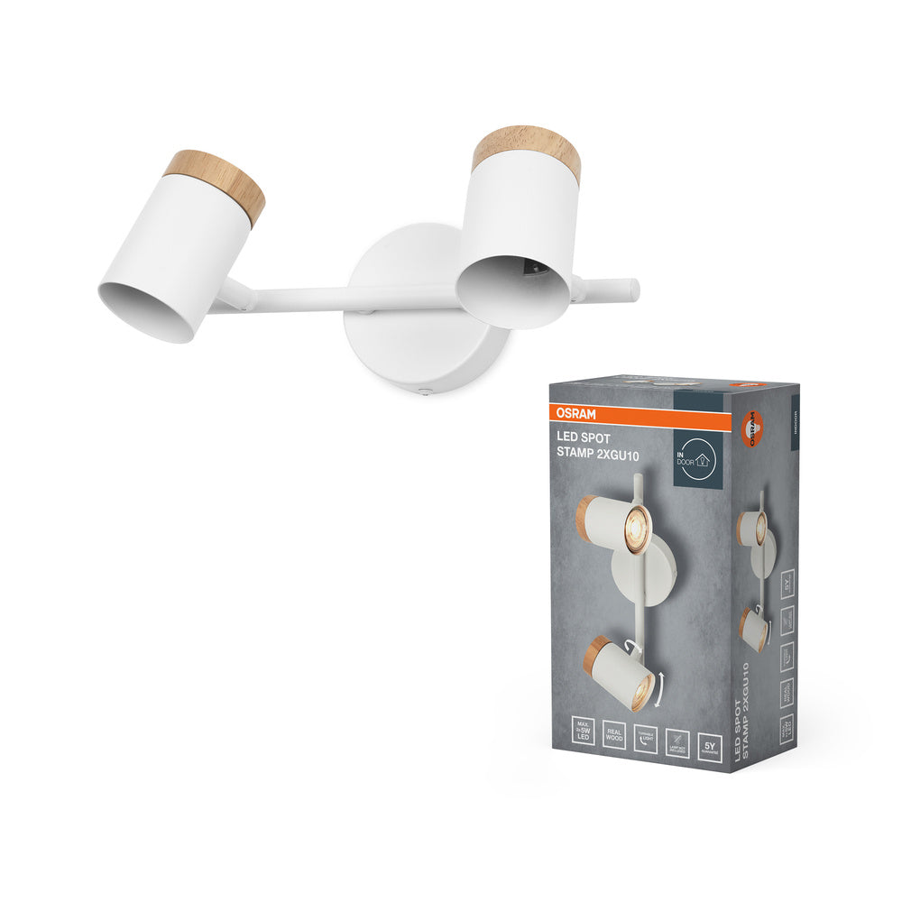 OSRAM LED Spot Stamp Deckenleuchte 2xGU10 Weiß und Holz