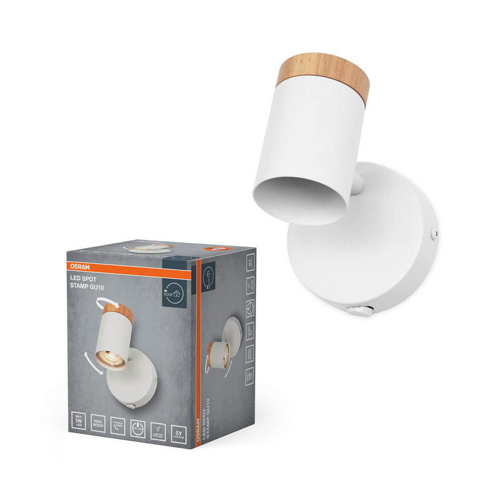 OSRAM LED Spot Stamp wandlamp 1xGU10 wit en hout