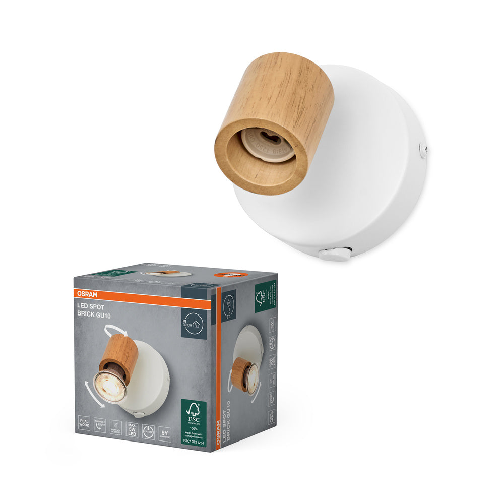 OSRAM LED-spot voor bakstenen muur, 1xGU10, wit en hout